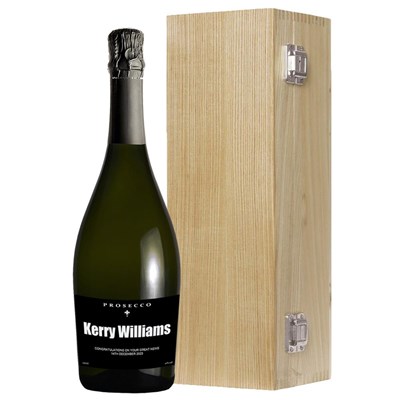 Personalised Prosecco - Black Label in Luxury Oak Box